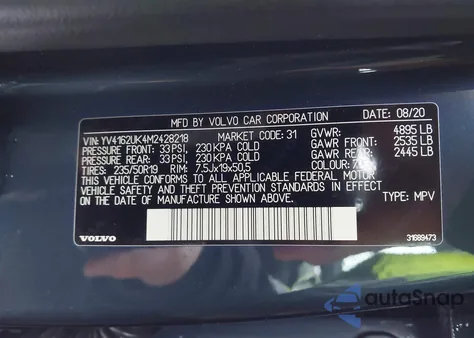 2021 Volvo Xc40 T5 Momentum from USA, damaged, VIN YV4162UK4M2428218